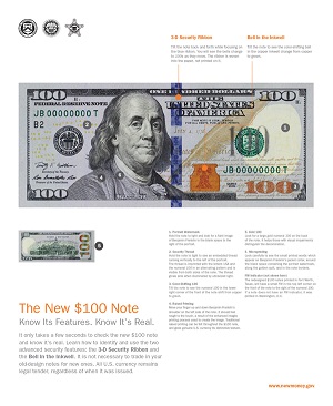 Плакат, брошюры и диск об американской валюте